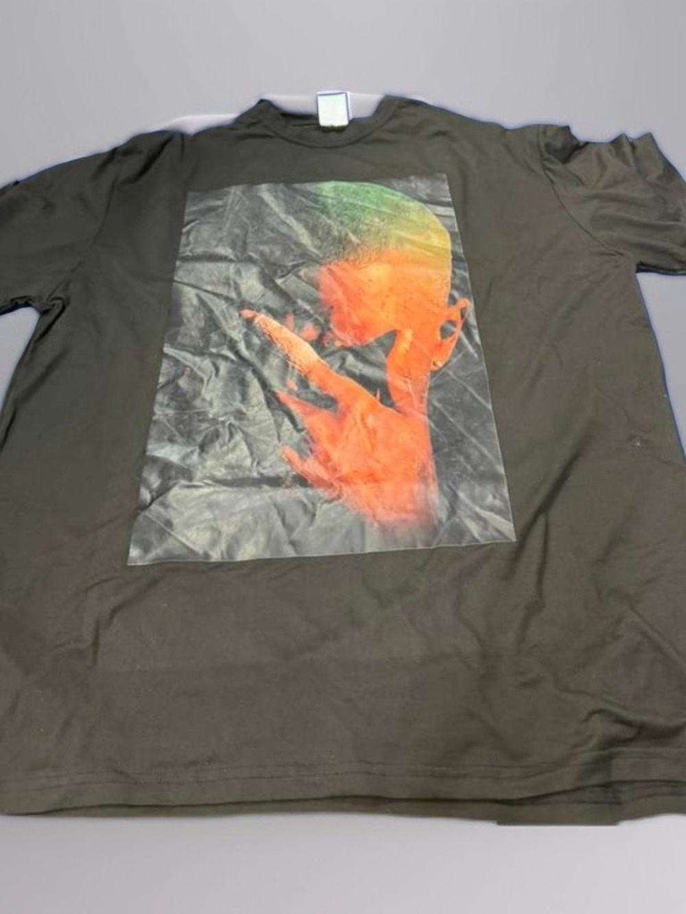 Men's Black Graphic Tee with Orange Green Artwork
